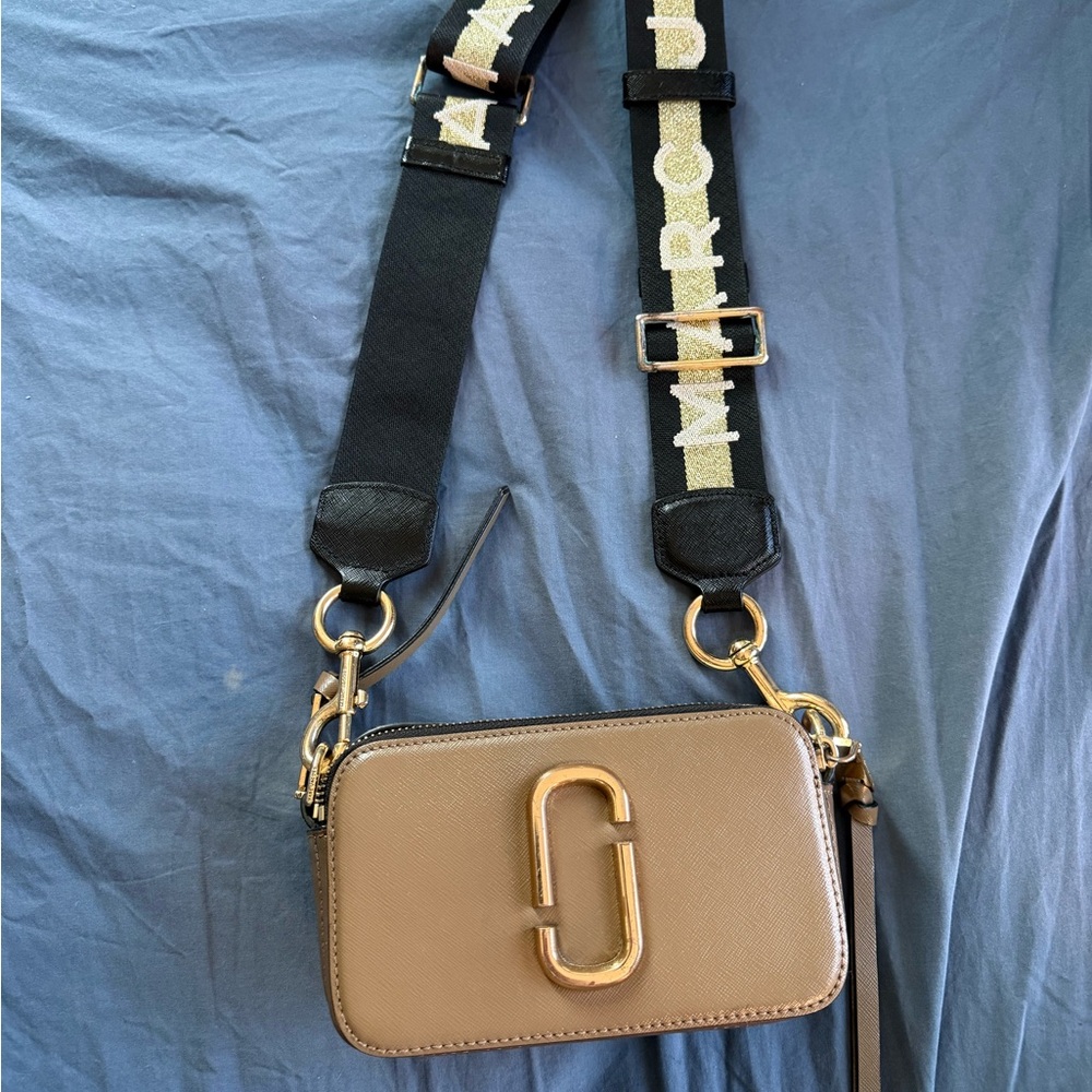 Marc Jacobs Beige Crossbody Bag with Black Strap